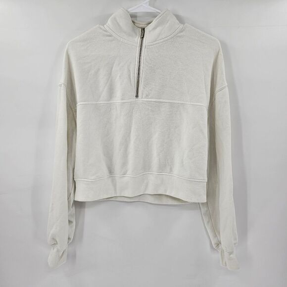 H&M medium crop top sweater sweatshirt white cream quarter zip - Picture 1 of 3